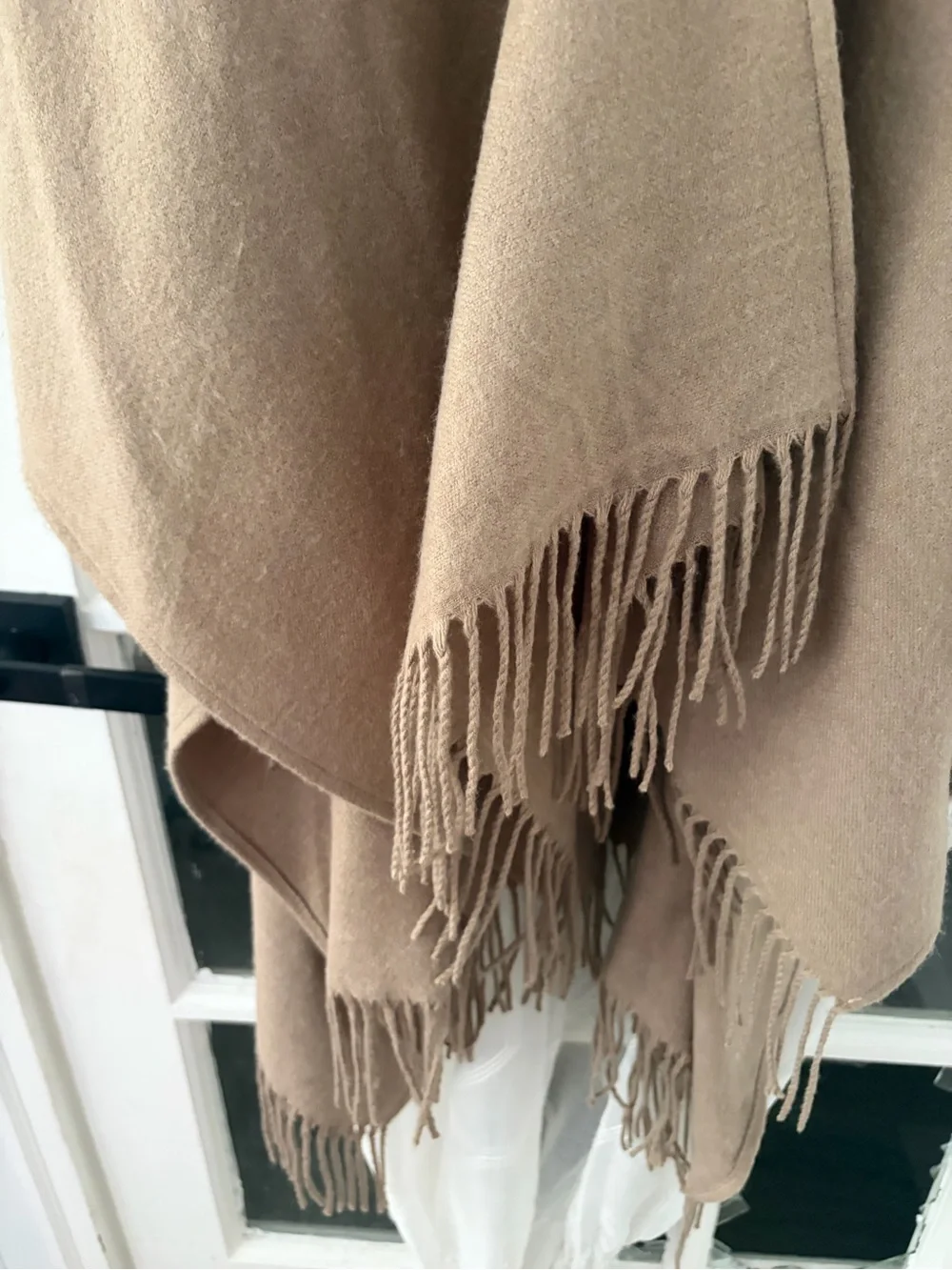Talbots Camel Fringe Poncho with Faux Fur Collar